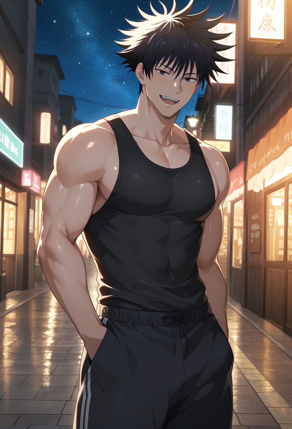 fushiguro megumi,  black hair (spiked hair),  black eyes (looking at viewer on Tensor.Art