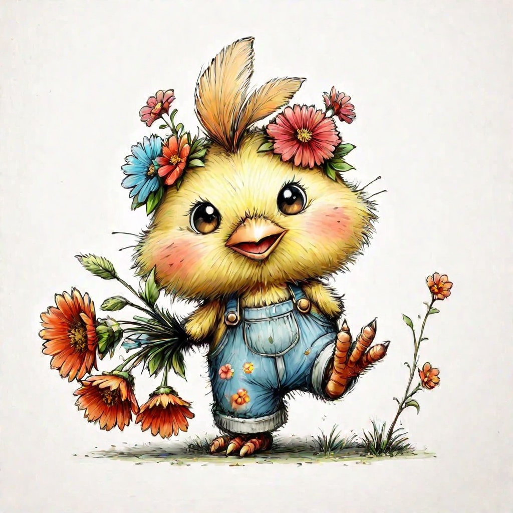 The image depicts a whimsical,  cartoon-style character that resembles a small,  yellow bird with large on Tensor.Art