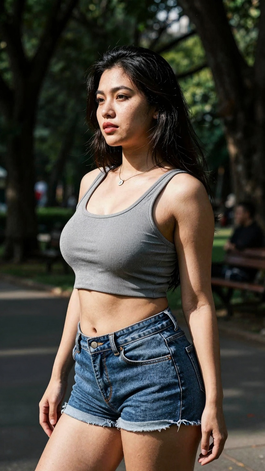 gorgeous random woman in random outfit posing for a sensual photography session at a local park,  Mobile photography,  sho...