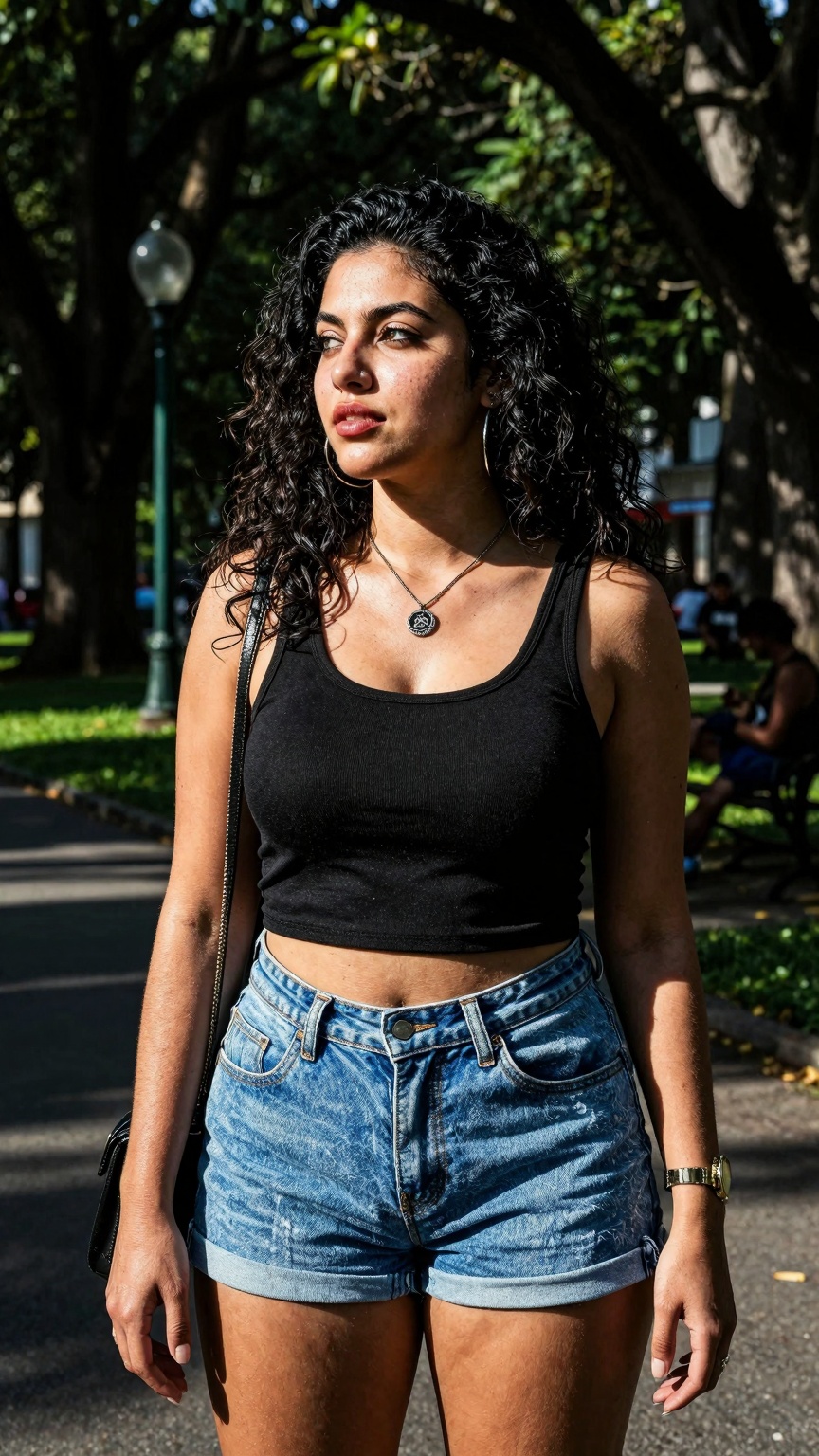 gorgeous random woman in random outfit posing for a sensual photography session at a local park,  Mobile photography,  sho...