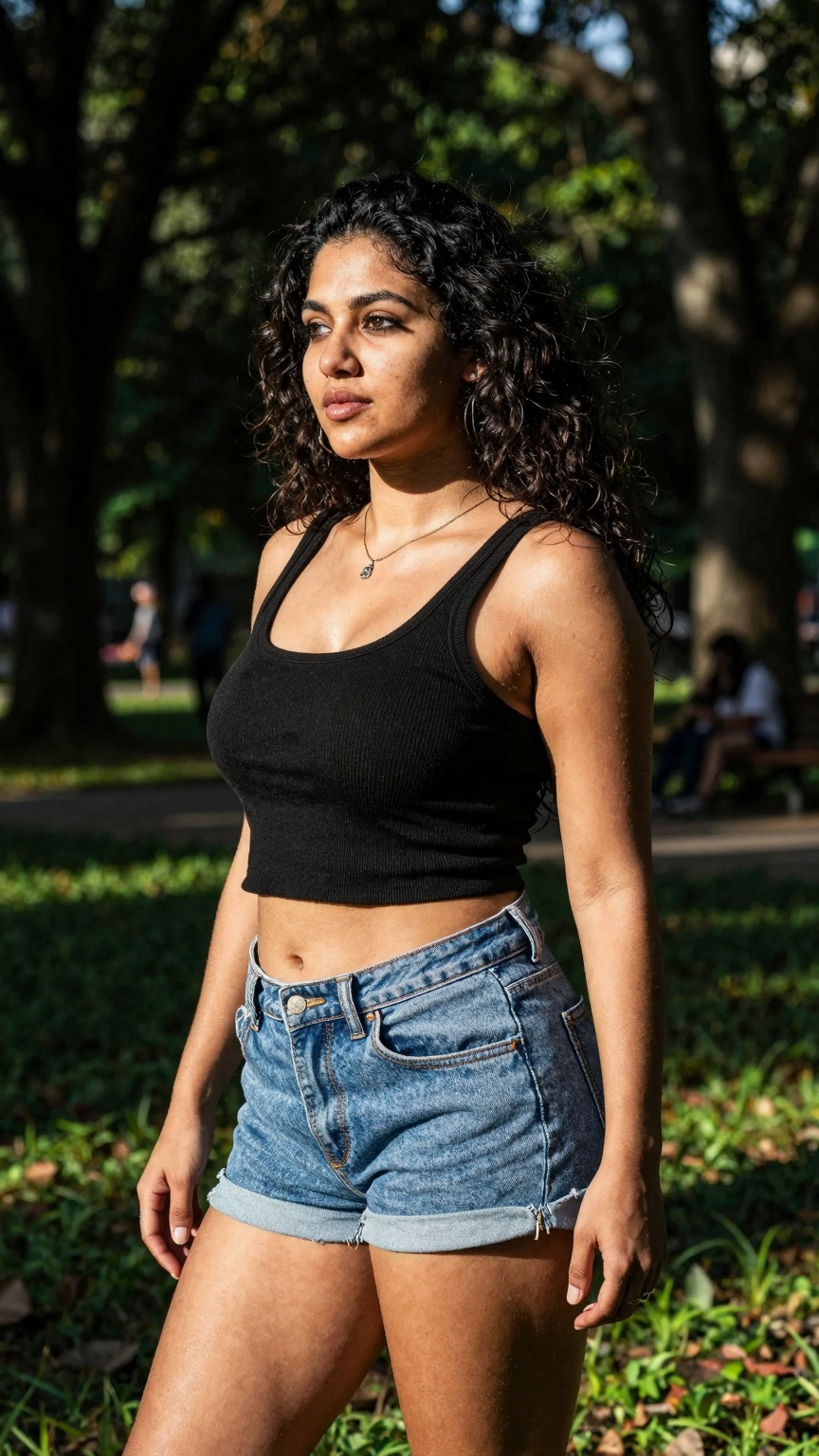 gorgeous random woman in random outfit posing for a sensual photography session at a local park,  Mobile photography,  sho...