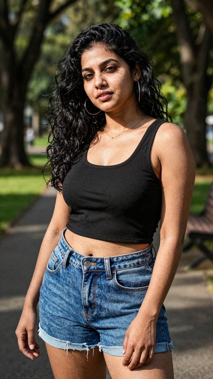 gorgeous random woman in random outfit posing for a sensual photography session at a local park,  Mobile photography,  sho...