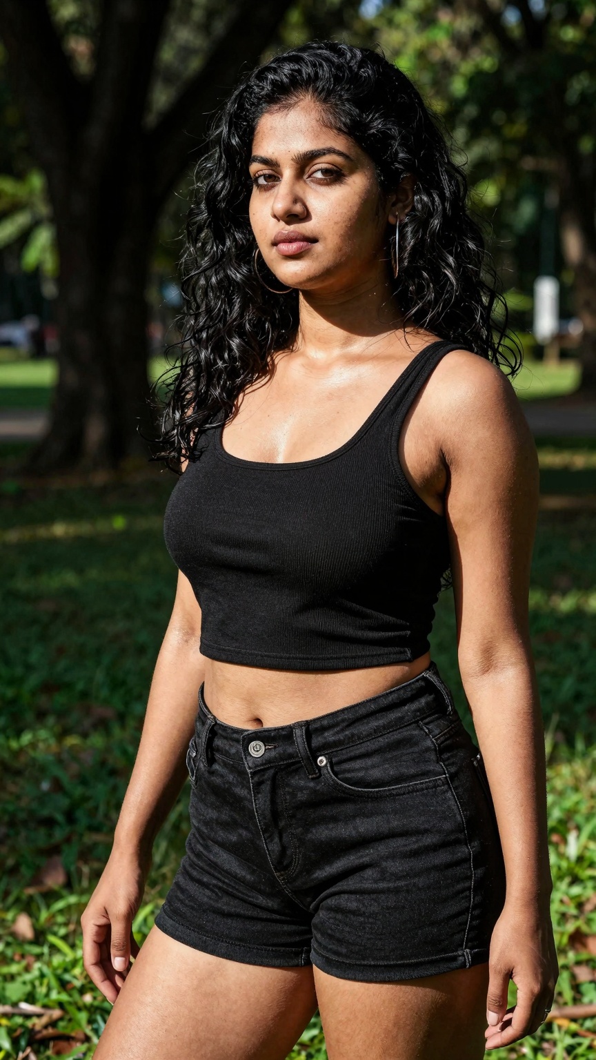 gorgeous random woman in random outfit posing for a sensual photography session at a local park,  Mobile photography,  sho...