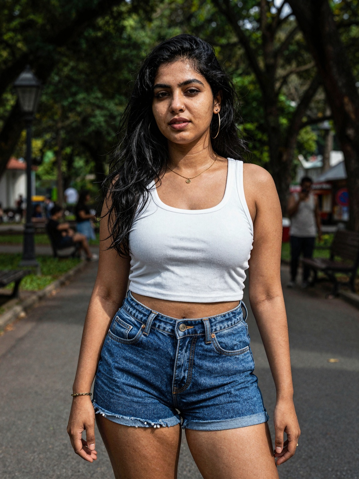 gorgeous random woman in random outfit posing for a sensual photography session at a local park,  Mobile photography,  sho...