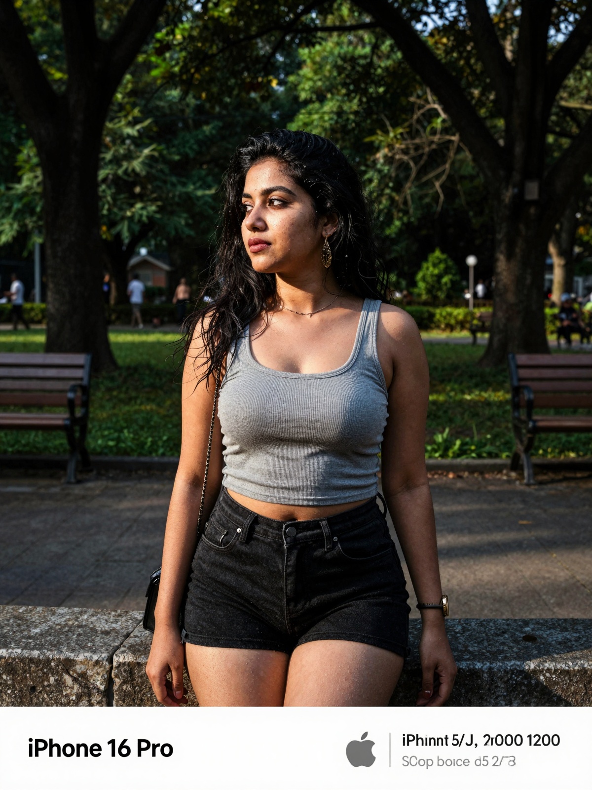 gorgeous random woman in random outfit posing for a sensual photography session at a local park,  Mobile photography,  sho...