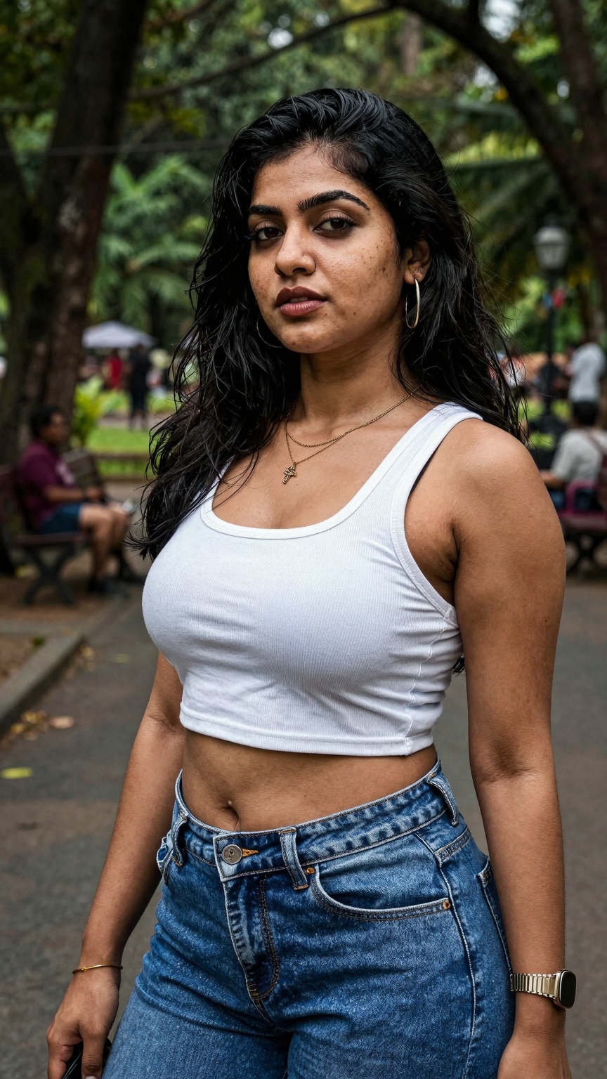 gorgeous random woman in random outfit posing for a sensual photography session at a local park,  Mobile photography,  sho...