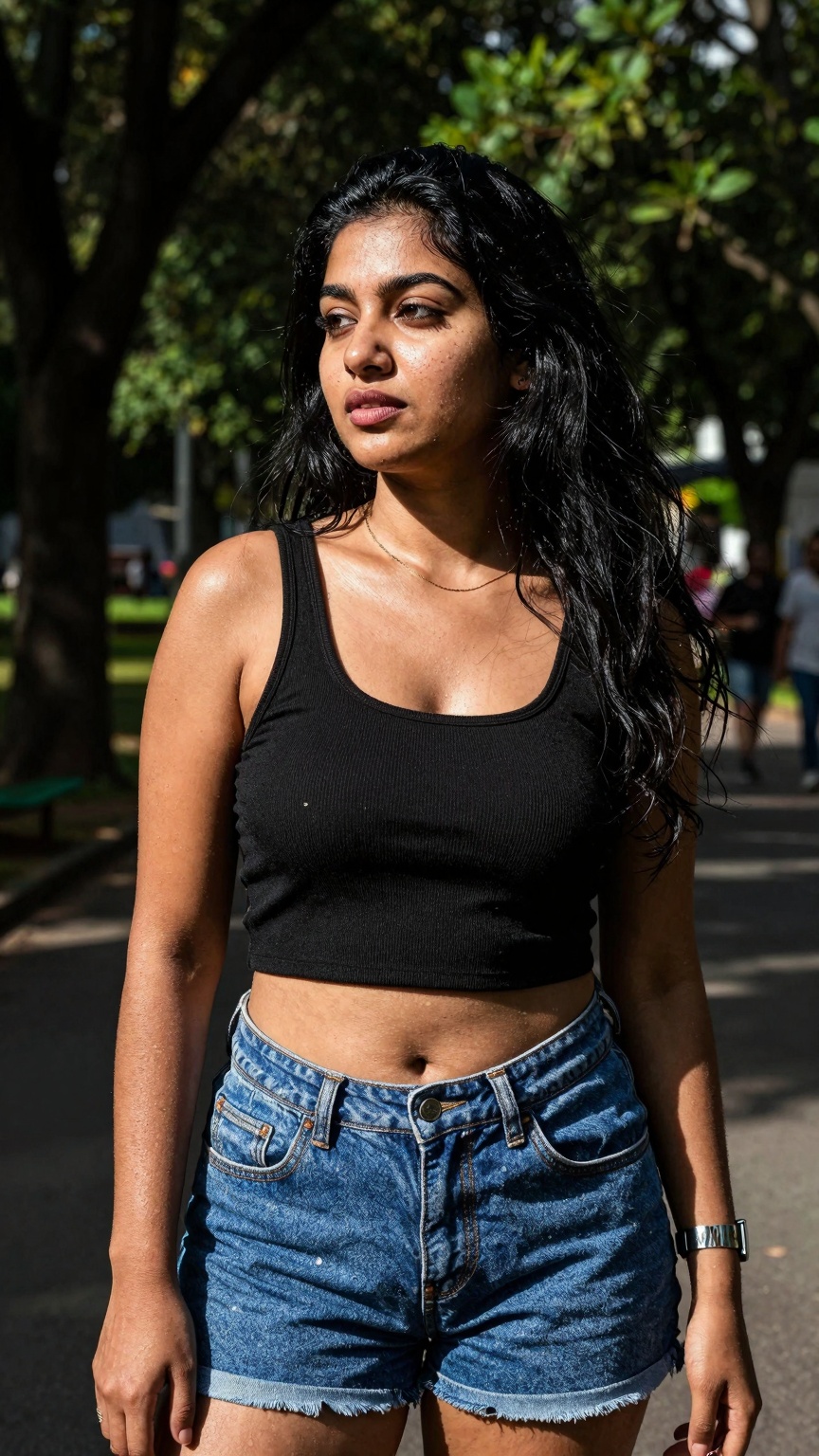 gorgeous random woman in random outfit posing for a sensual photography session at a local park,  Mobile photography,  sho...