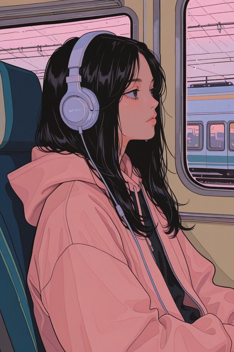 1girl,  headphones,  black hair on Tensor.Art