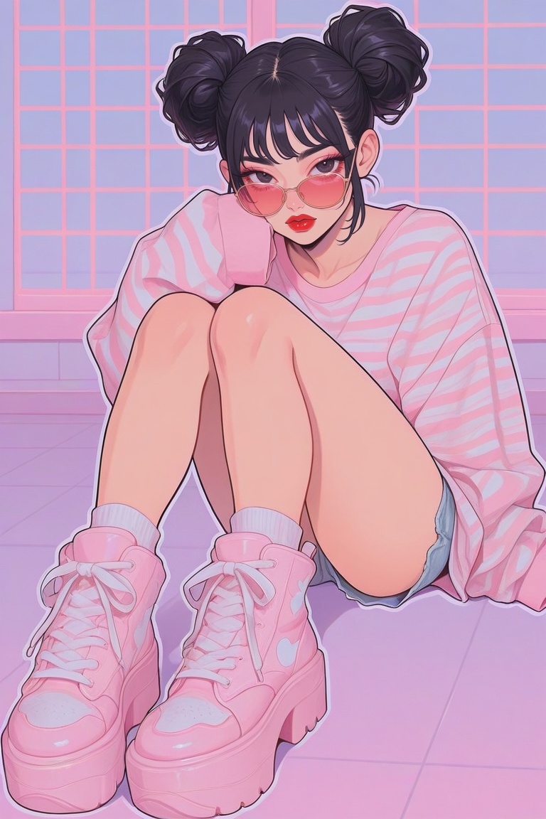 1girl,  striped clothes,  sunglasses on Tensor.Art
