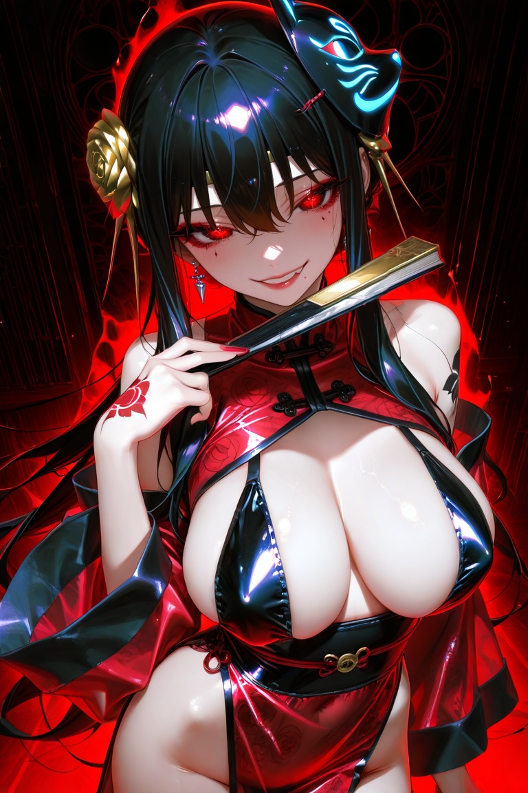 young woman,  black hair,  red eyes on Tensor.Art
