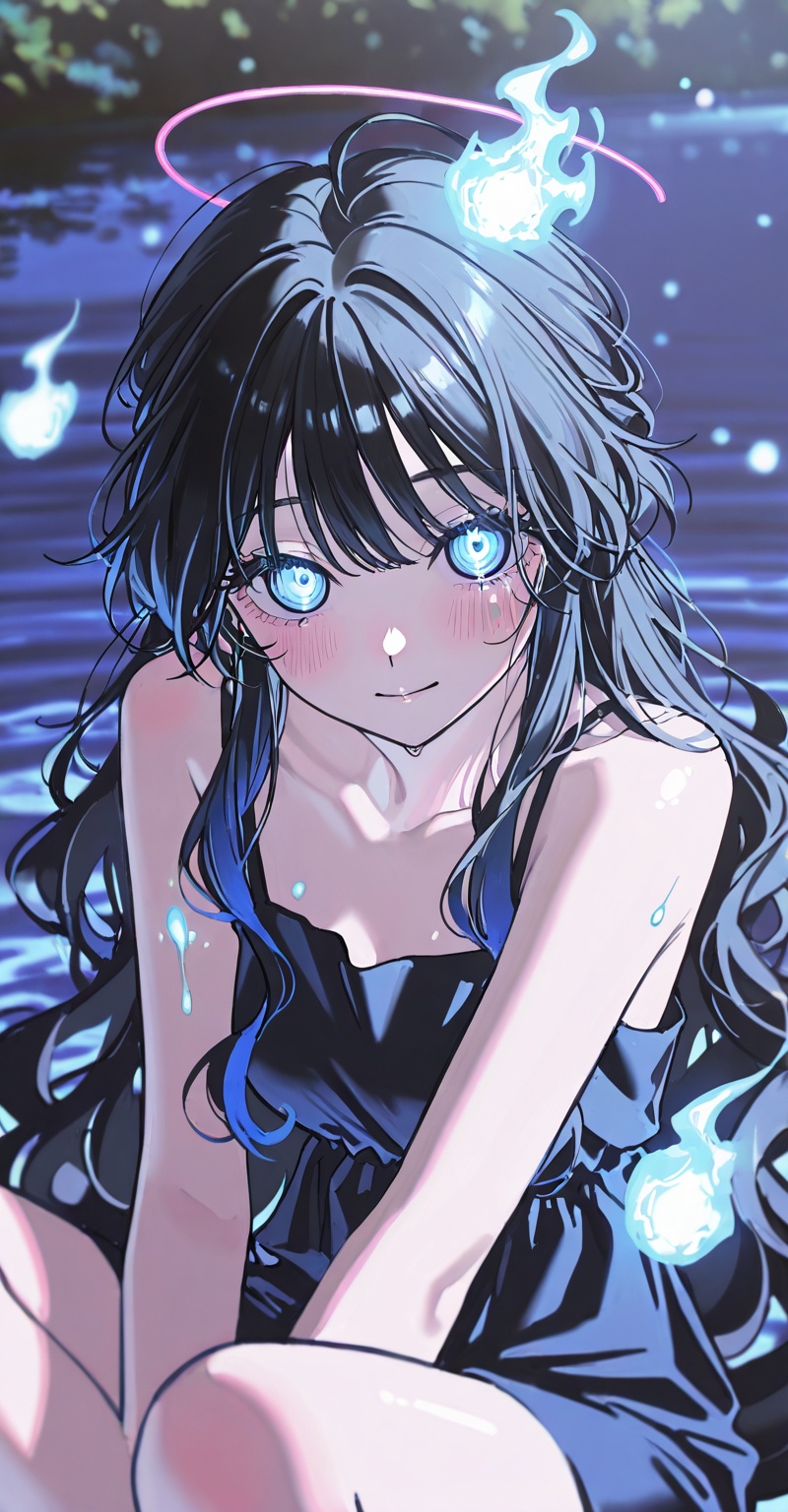 1girl,  dark blue eyes,  blue color theme on Tensor.Art