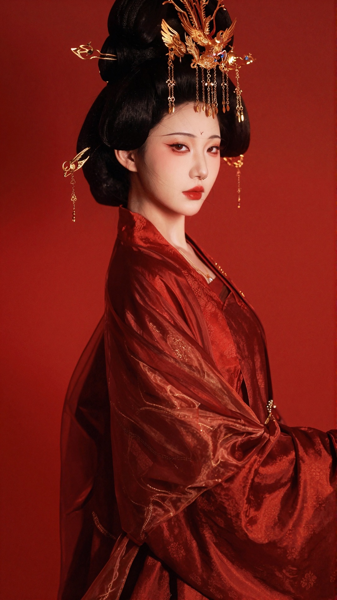 stunning East Asian woman with porcelain-pale skin tone,  refined matte complexion with subtle luminosity along cheekbones...