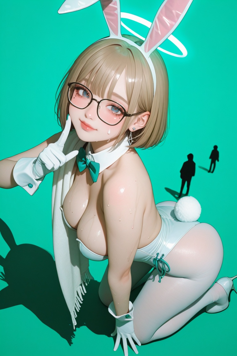 (sazz ai arts )Akane from Blue Archives transformed into a seductive Playboy Bunny,  her lithe yet curvaceous figure poure...