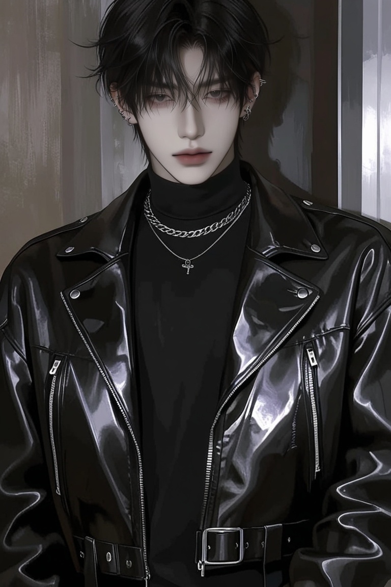 1male,  solo,  black leather biker jacket on Tensor.Art
