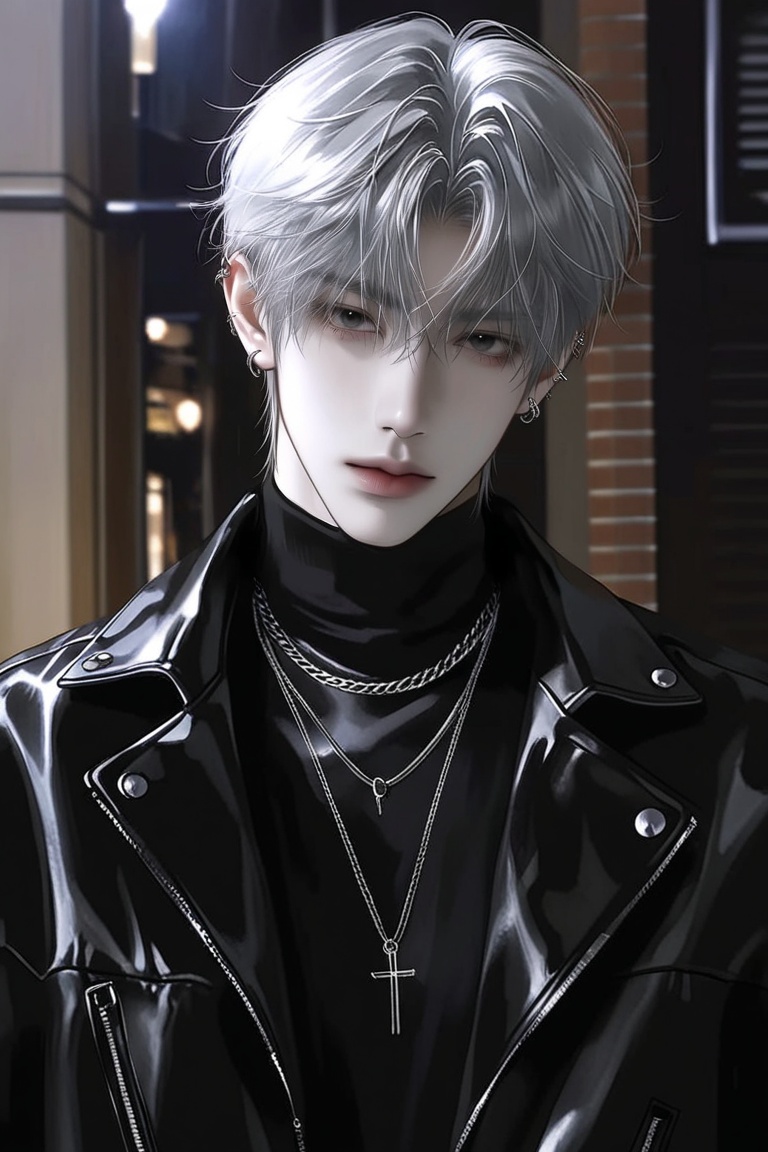 1male,  solo,  black leather biker jacket on Tensor.Art