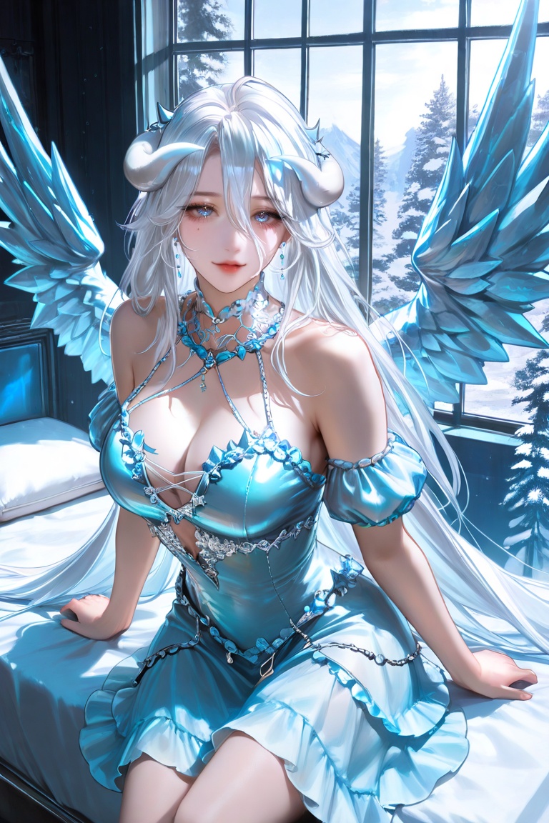 1girl,  Albedo overlord,  sitting on bed on Tensor.Art