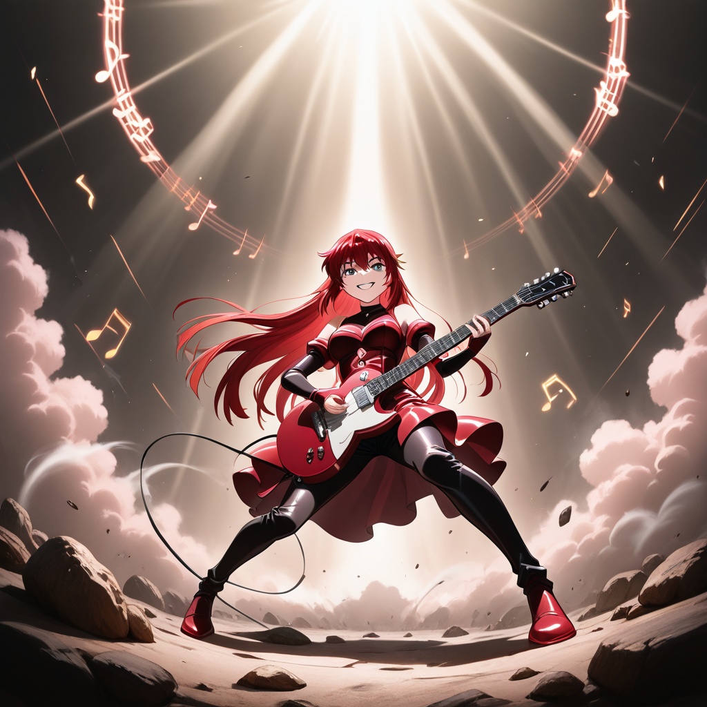 １girl、guitar battle anime girl,  long straight hair,  deep crimson hair color on Tensor.Art