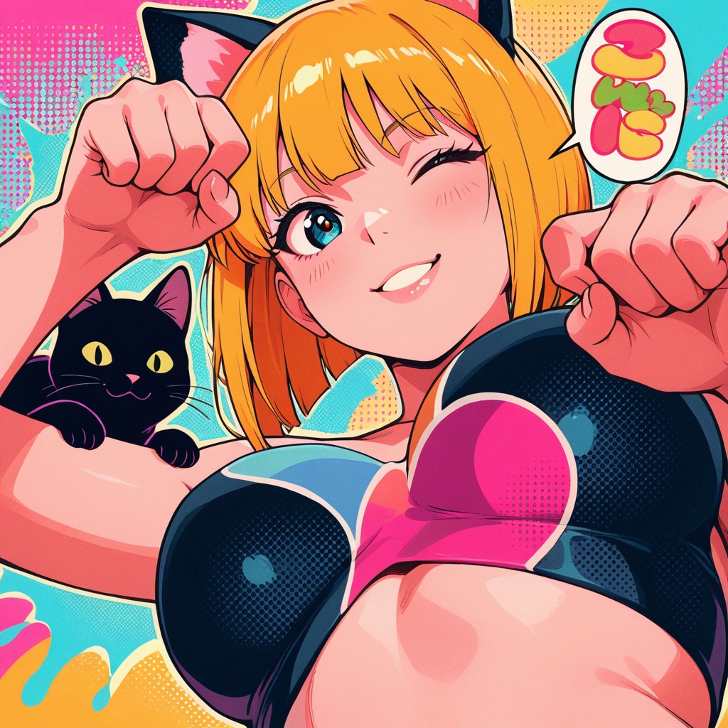 pop art style,  nekomimi anime girl,  medium bust on Tensor.Art