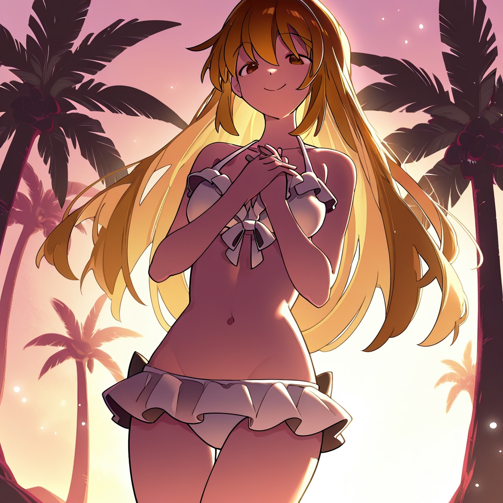 1 girl,  Okinawa sunset beach,  long straight x sunset pink on Tensor.Art