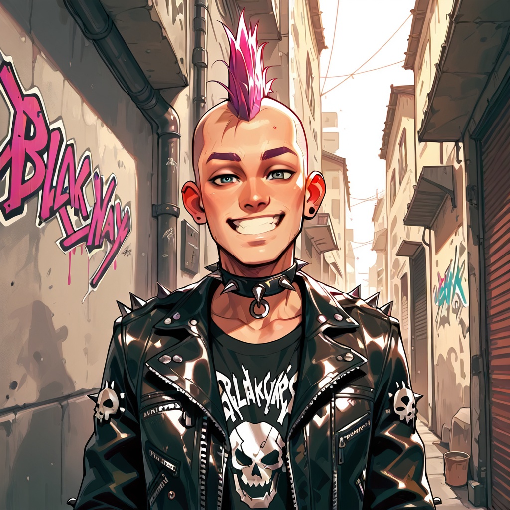 Punk clothing,  solo,  alley way on Tensor.Art