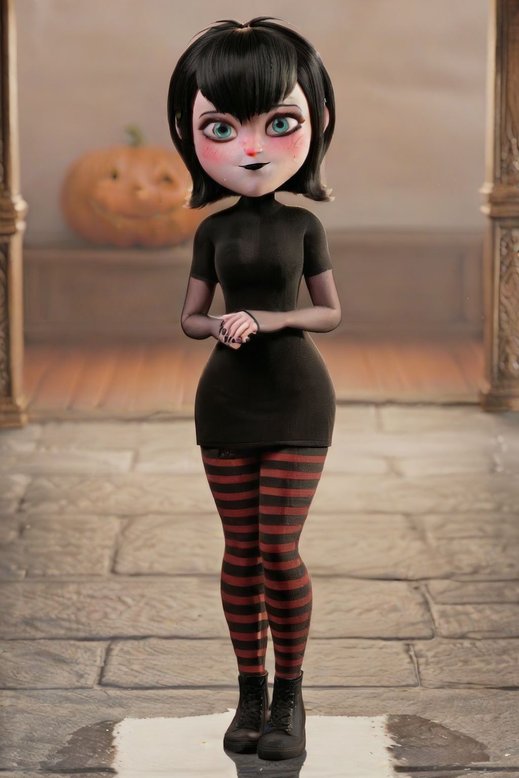Mavis Dracula,  dress,  Striped tights on Tensor.Art
