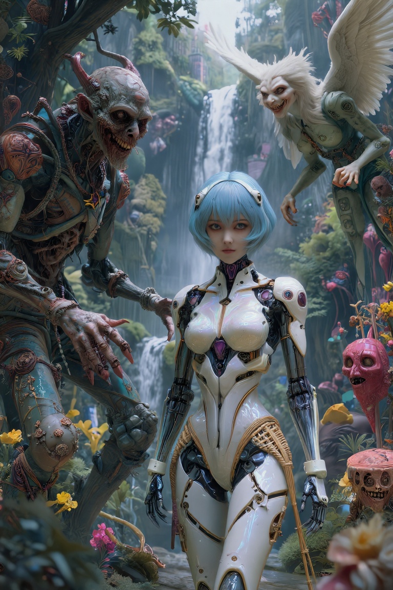 glossy decay,  horror,  a man surrounded by trees and flowers in mountain valley on Tensor.Art