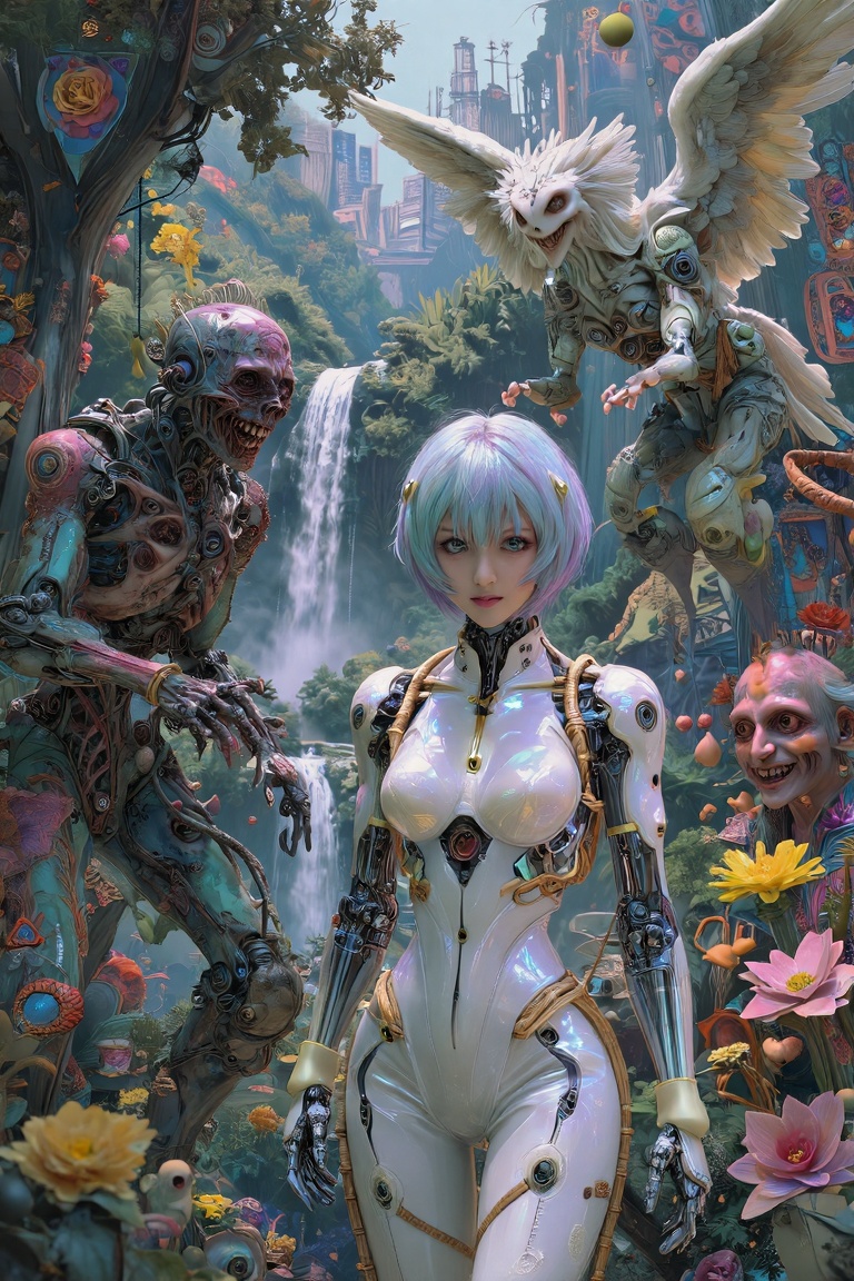 glossy decay,  horror,  a man surrounded by trees and flowers in mountain valley on Tensor.Art
