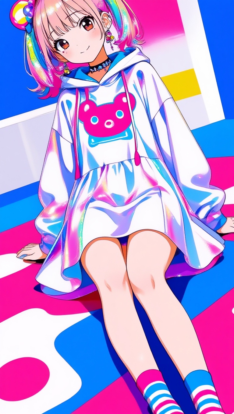 Kawaii pop girl,  modern cute style,  hoodie dress on Tensor.Art