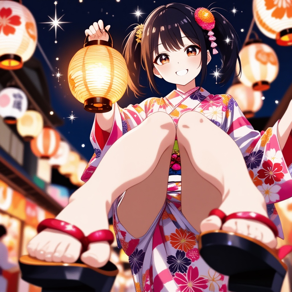 (Small floral pattern yukata,  hollow,  geta) on Tensor.Art