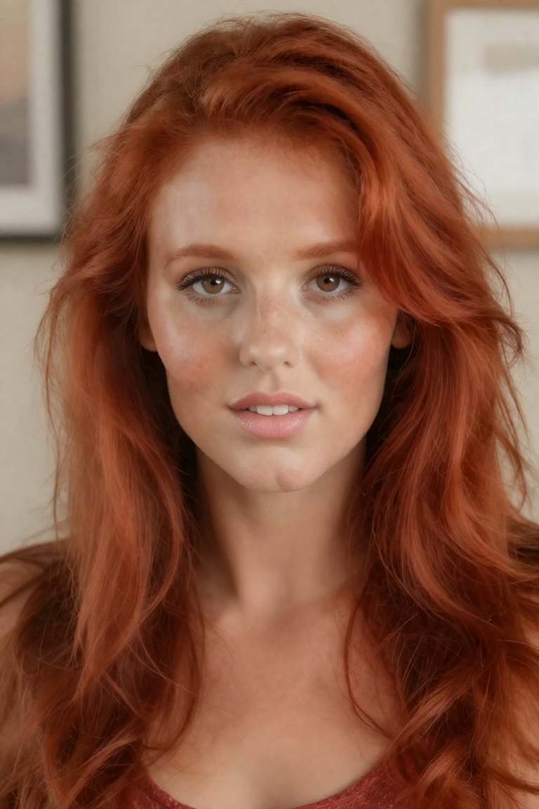 Headshot of a striking redhead woman named Brandy Lee,  capturing her vibrant and energetic essence. The photograph focuse...