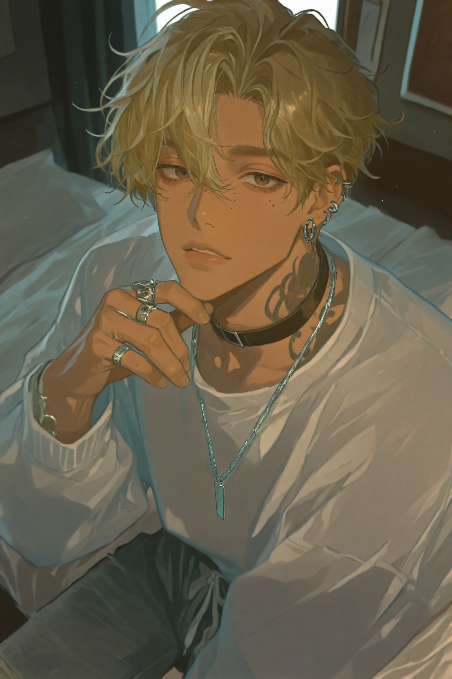 blonde_hair,  solo,  jewelry on Tensor.Art