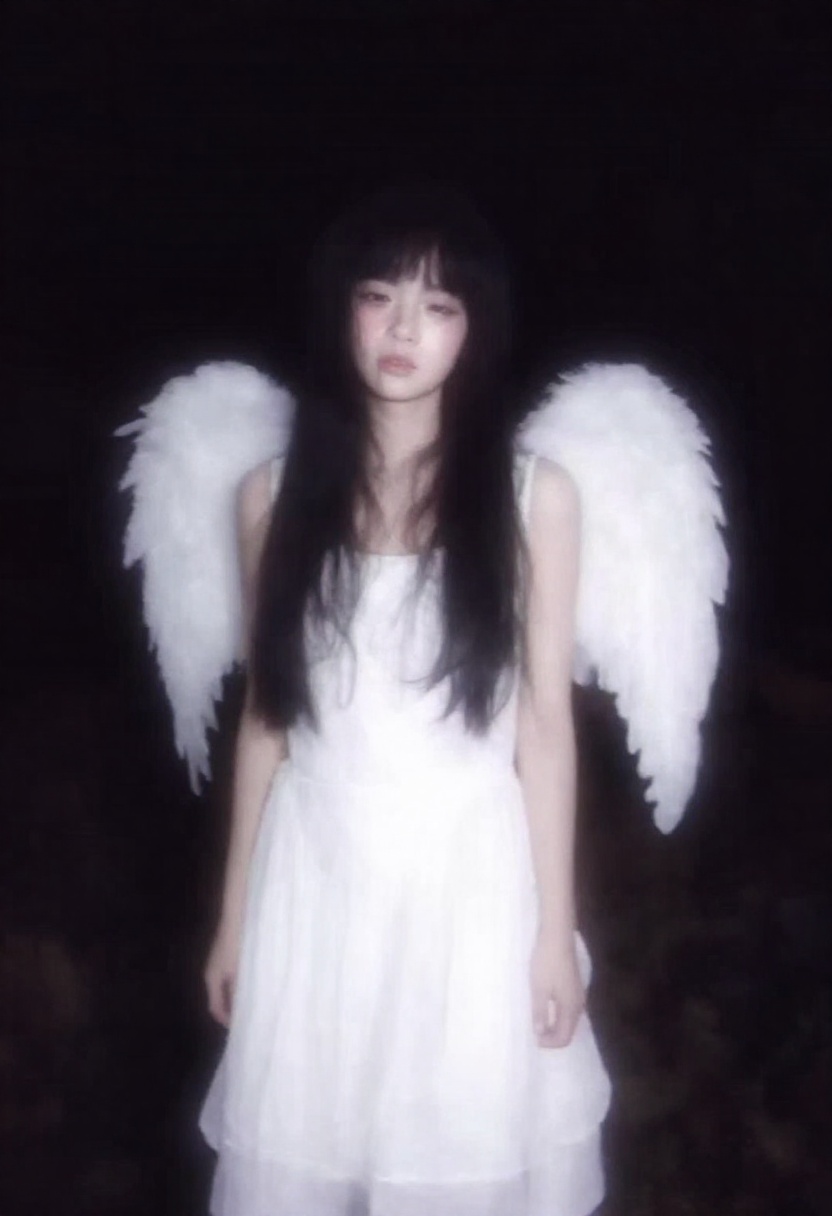 japanese retro aesthetic. A melancholic Japanese woman with angel wings and wearing an white dress on Tensor.Art