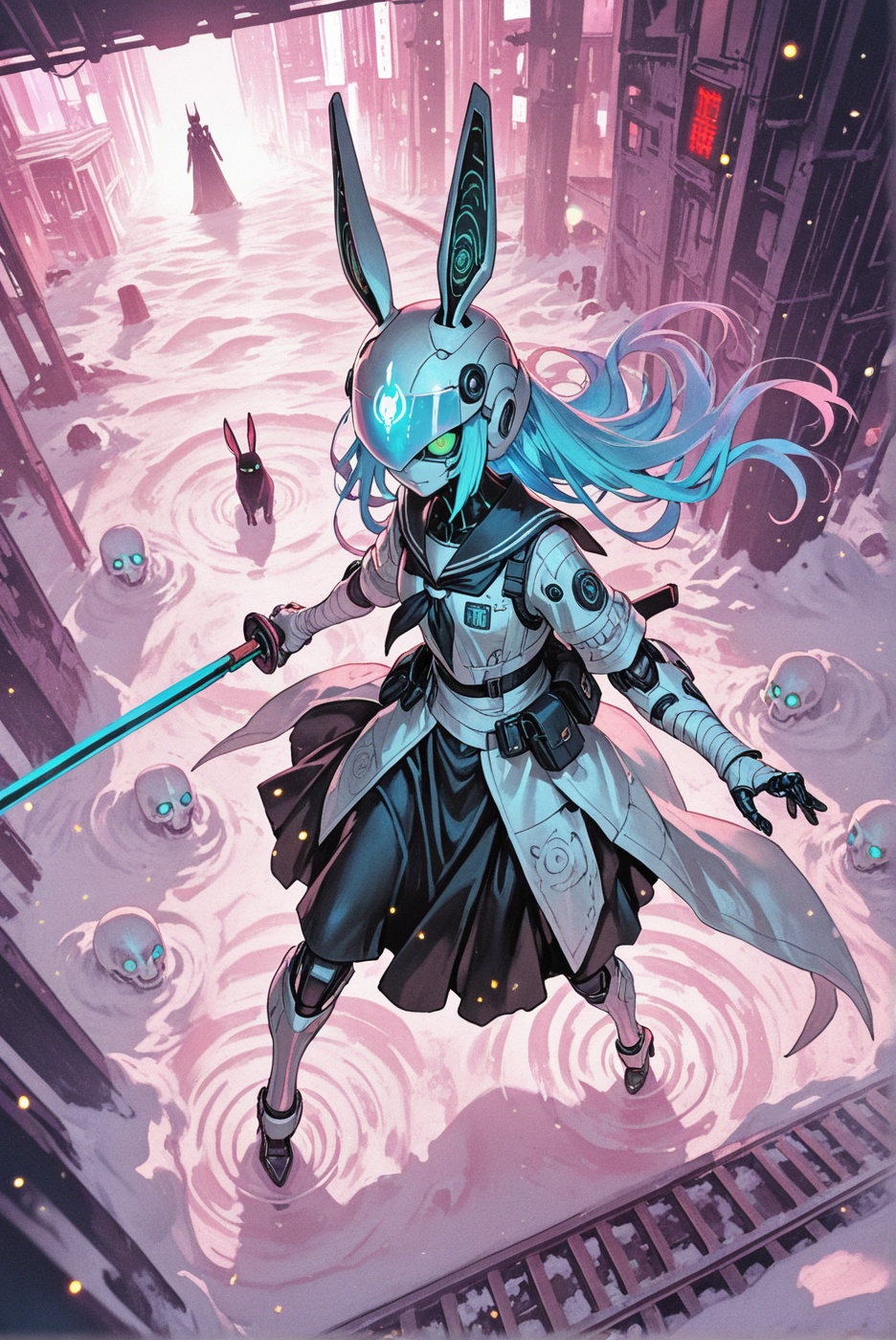 A masterpiece,  best-quality,  ultra-detailed surreal sci-fi–fantasy illustration blending SCI-FI × Ancient Egypt × Railwa...