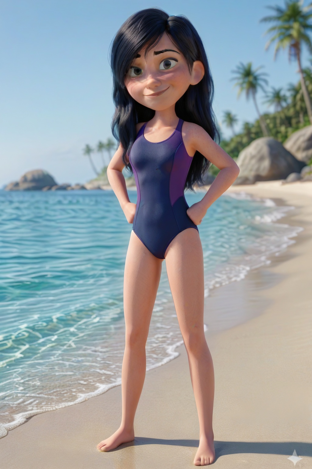 violet parr,  loose hair,  swimsuit by ProjectX  on Tensor.Art