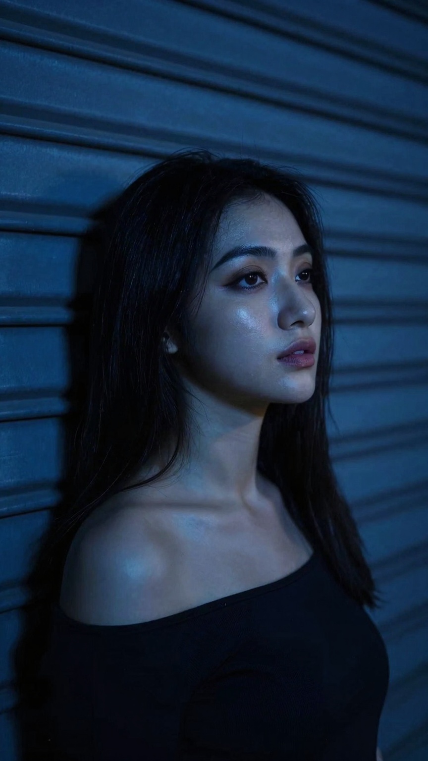 The image is a photograph featuring a young persian woman with a medium complexion and straight,  dark hair styled in a sl...