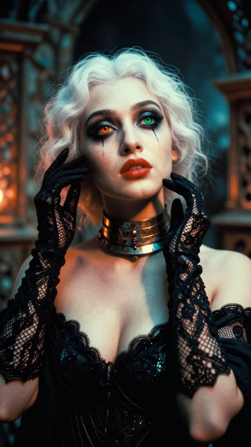 **Prompt:** Create an unearthly white-skinned,  beautiful woman photo inspired by the styles of Yoshitaka Amano,  Yoji Shi...