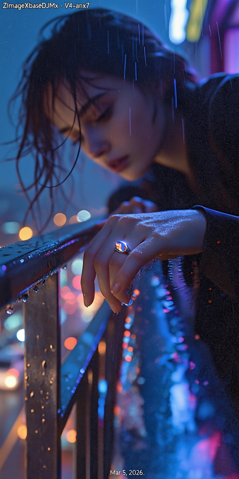 An ultra-detailed cinematic color-noir photograph centered on a symbolic **ring** as the emotional focal point. The scene...