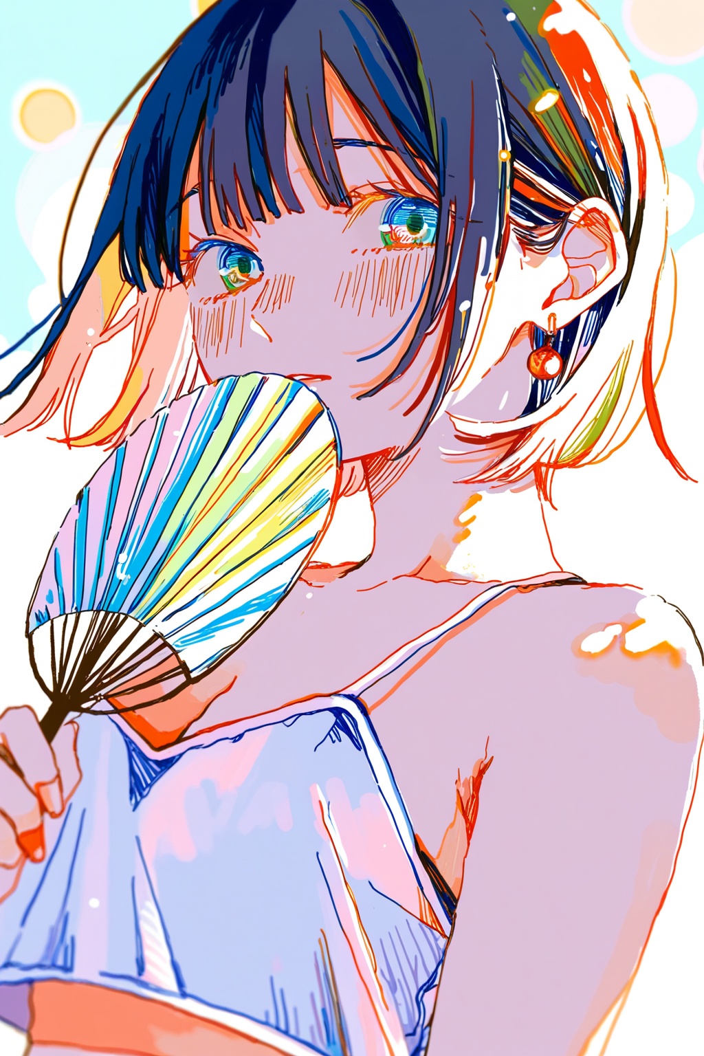 1girl,  solo,  hand fan on Tensor.Art