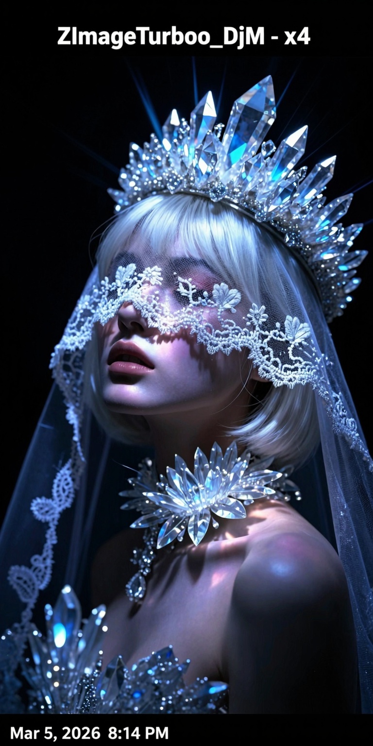 An otherworldly high-fashion fantasy portrait captured as a hyper-realistic digitally manipulated photograph. The composit...