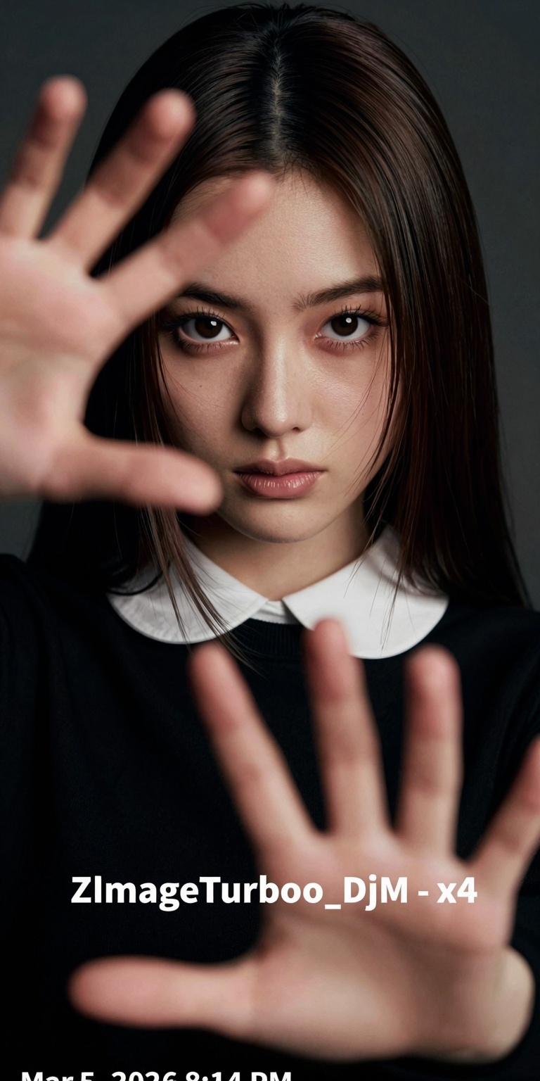 A hyper-detailed,  ultra-realistic close-up portrait of a young woman with fair porcelain skin and sleek,  straight dark b...
