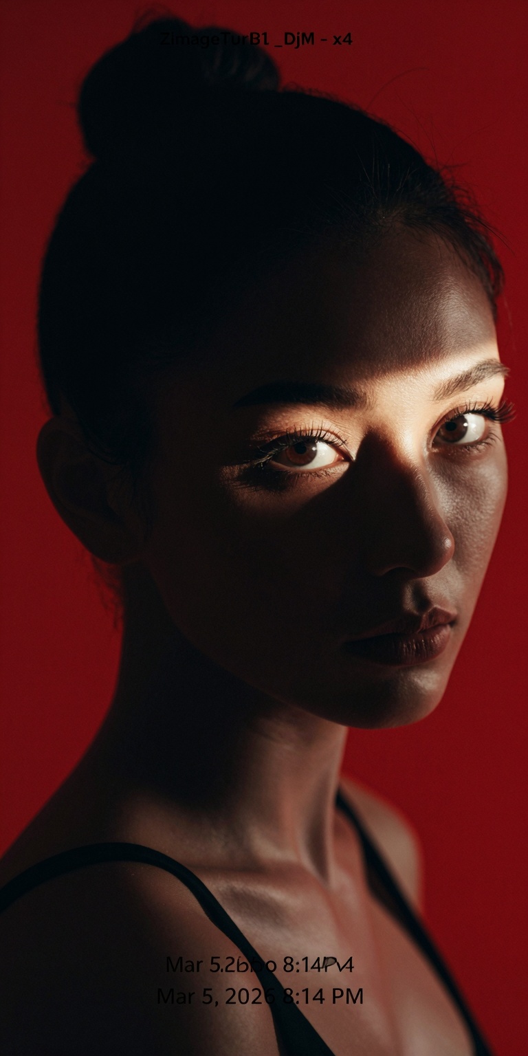 A hyper-realistic cinematic portrait photograph of a mysterious young woman captured in extreme close-up against a perfect...