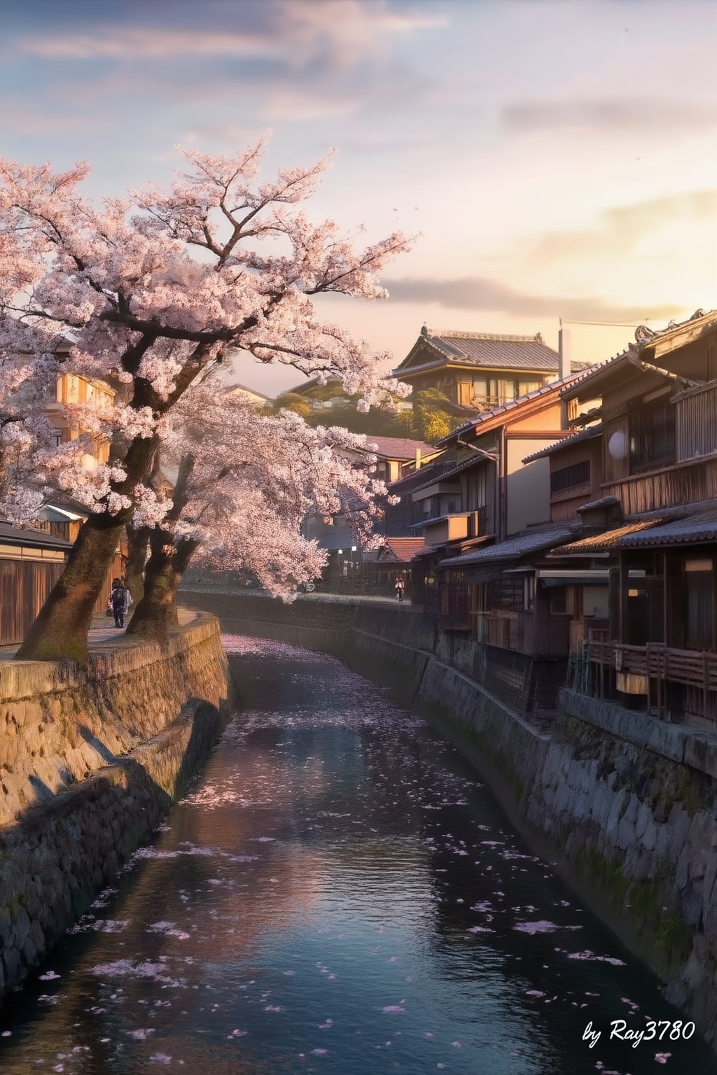 create an image ultra-photorealistic photograph sharp and clarity of image of Kyoto in peak cherry blossom season,  golden...