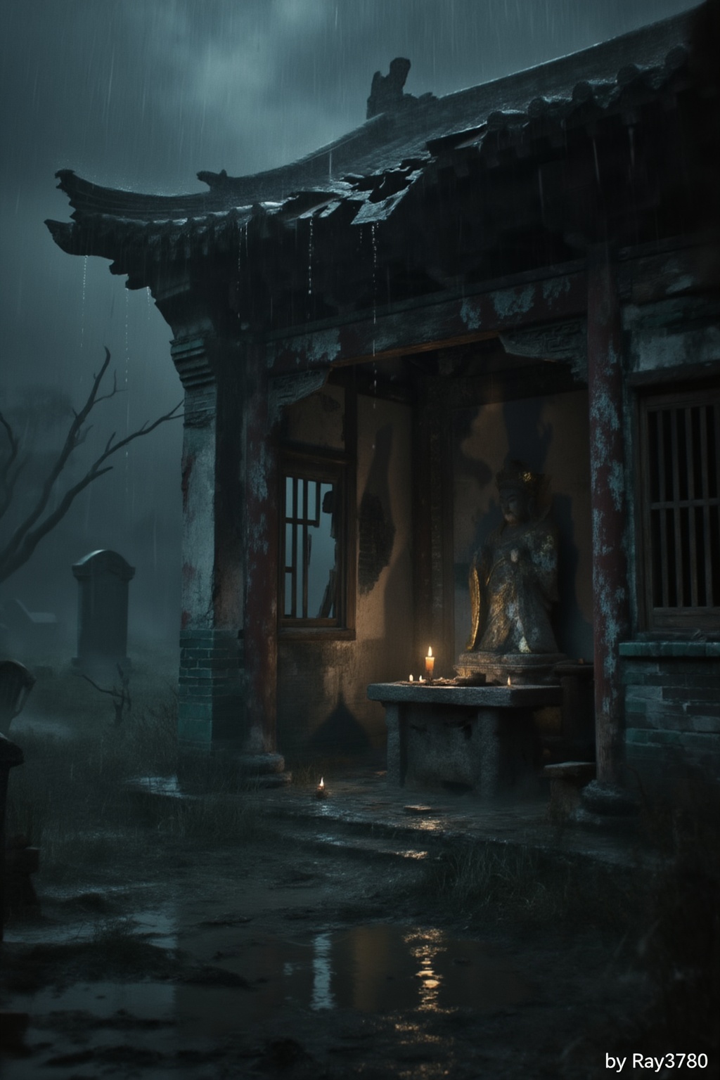 影视剧实景拍摄,  阴暗雨天,  夜晚 on Tensor.Art