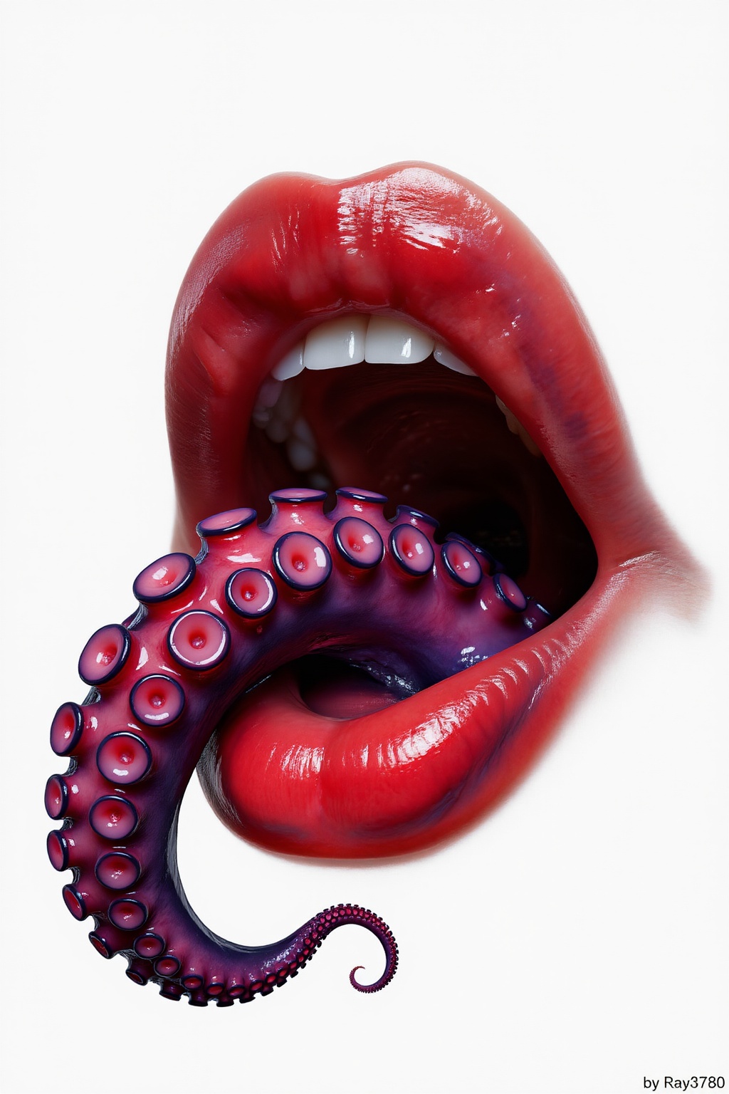 ultra realistic 3D render,  glossy human lips slightly open,  white clean background on Tensor.Art
