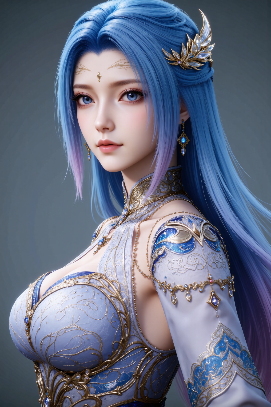 
4K,masterpiece,best quality,very aesthetic,lvjing,
blue hair, long hair, blue eyes, multicolored hair, gradient hair, pink hair, large breasts, forehead mark, tangwutong blue and white dress, cleavage cutout, detached sleeves, necklace, hair_ornament, 1girl, solo, jewelry, earrings, breasts, looking at viewer, clothing cutout, bare legs, closed mouth, from side