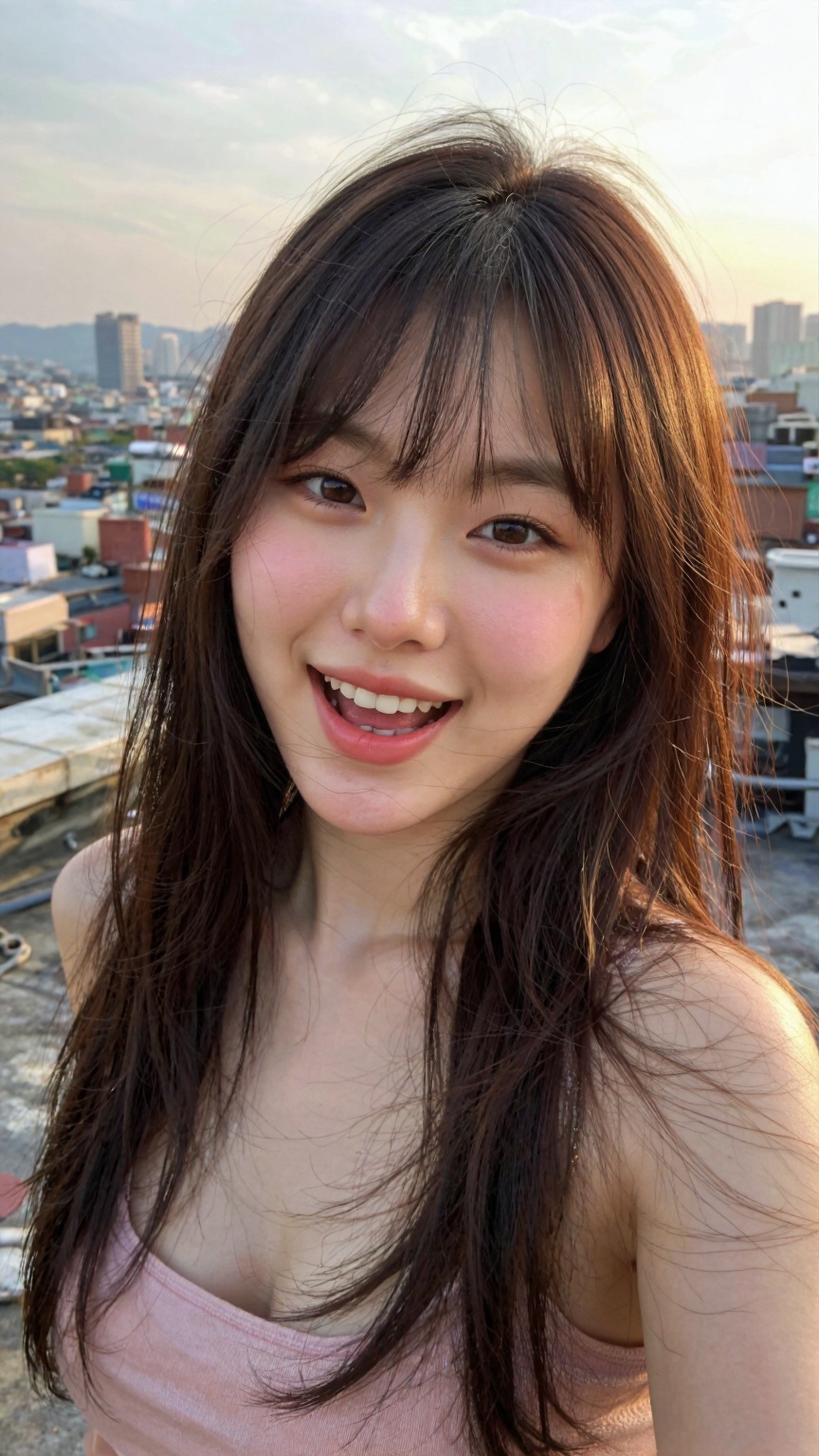 pipizg,  An alluring,  beautiful Korean woman in her 20s on a Seoul rooftop at 5pm by pipiai on Tensor.Art