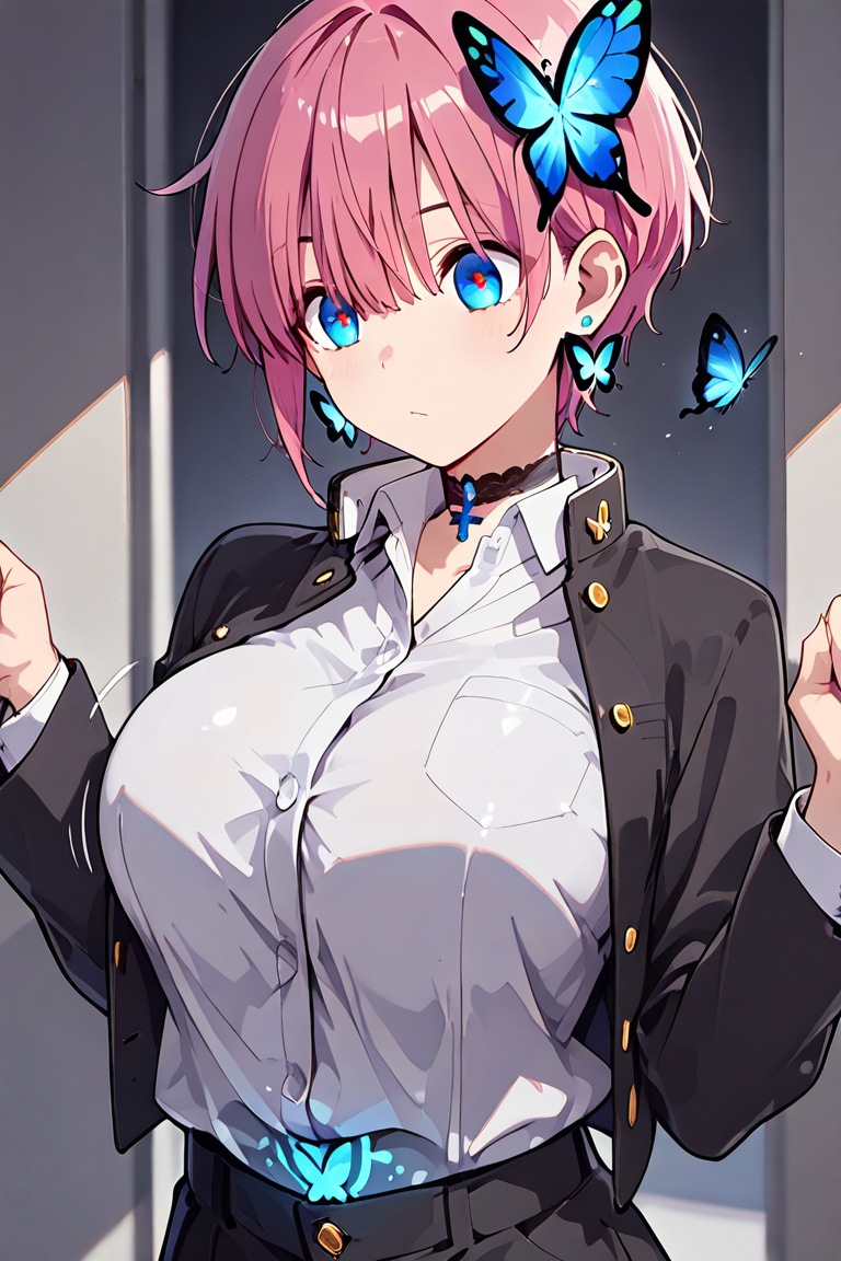 Beautiful breasts,  full breasts,  butterfly hair ornament on Tensor.Art