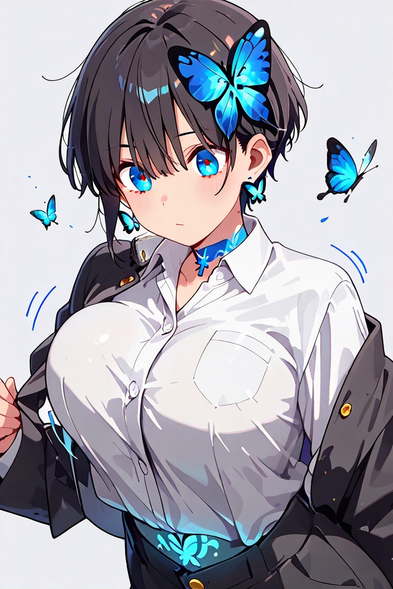 Beautiful breasts,  full breasts,  butterfly hair ornament on Tensor.Art
