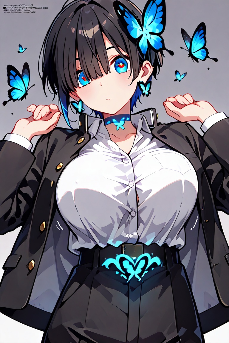 Beautiful breasts,  full breasts,  butterfly hair ornament on Tensor.Art