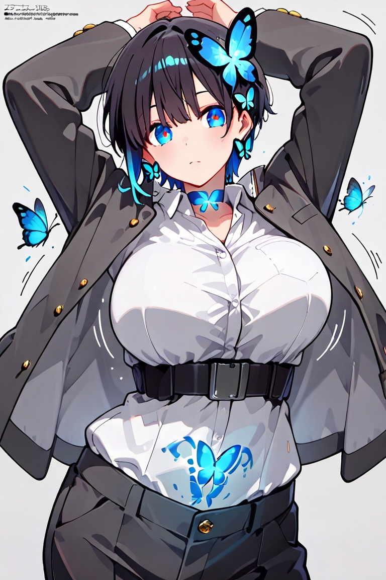 Beautiful breasts,  full breasts,  butterfly hair ornament on Tensor.Art
